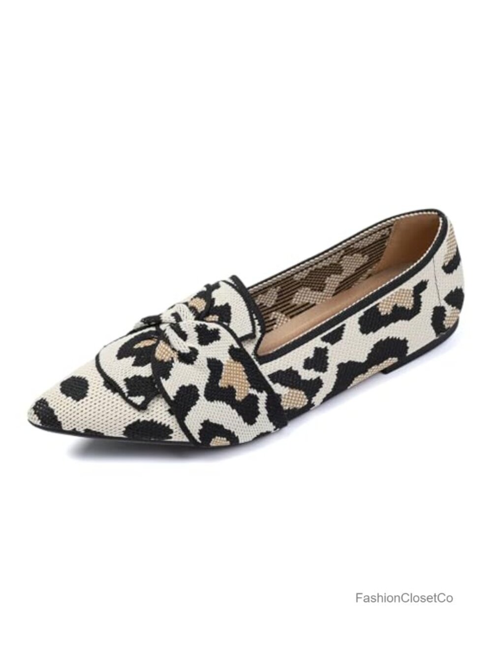 Womens Pointed Toe Bow Ballet Flats Memory Foam Knit Dressy Work Shoes